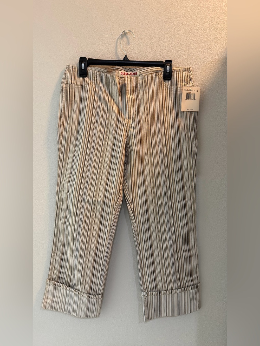 Guess Woman’s Tan and White Capri Jeans